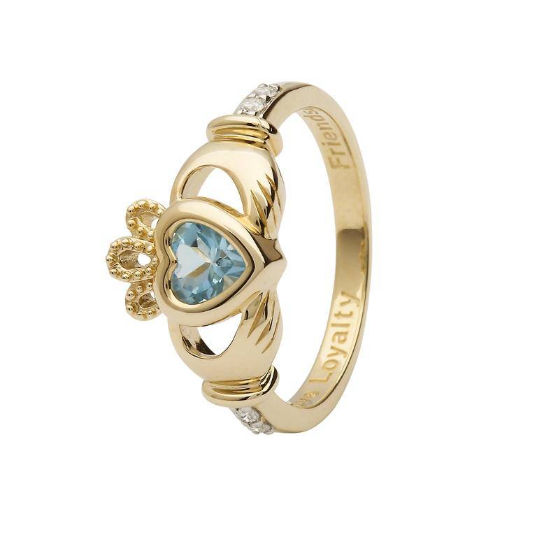 December Blue Topaz Birthstone with Yellow Gold and Diamond